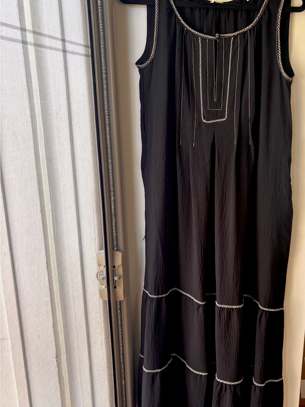 Max Studio -Black Sleeveless Maxi Tiered Dress with White Trim-M